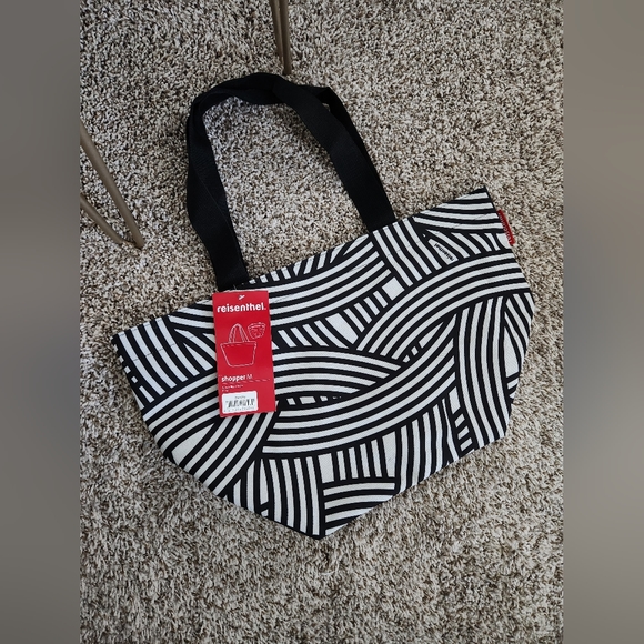 REISENTHEL SHOPPER M Reusable Black and White Polyester Shopping Bag with Zipper - Picture 11 of 12